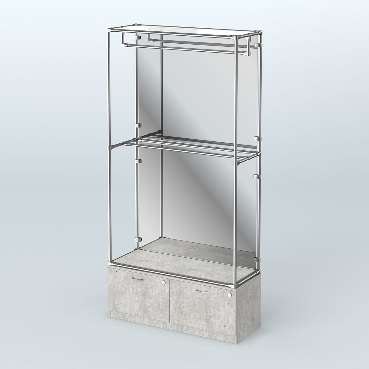 Торговая система ХРОМ (задняя стенка - зеркало) 1200 мм №1-3 с тумбой Т-15 и поручнями Метрополитан Грей