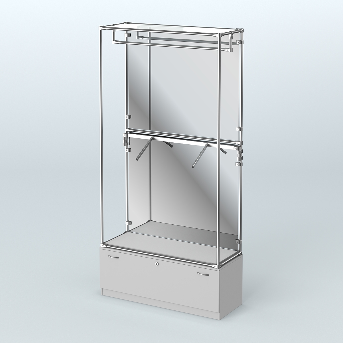 Торговая система ХРОМ (задняя стенка - зеркало) 1200 мм №2-1 с тумбой Т-11 и поручнями Серый