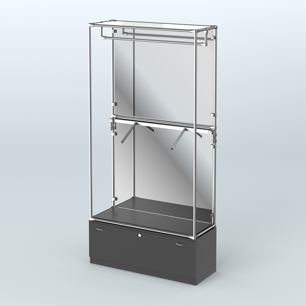 Торговая система ХРОМ (задняя стенка - зеркало) 1200 мм №2-1 с тумбой Т-11 и поручнями Черный