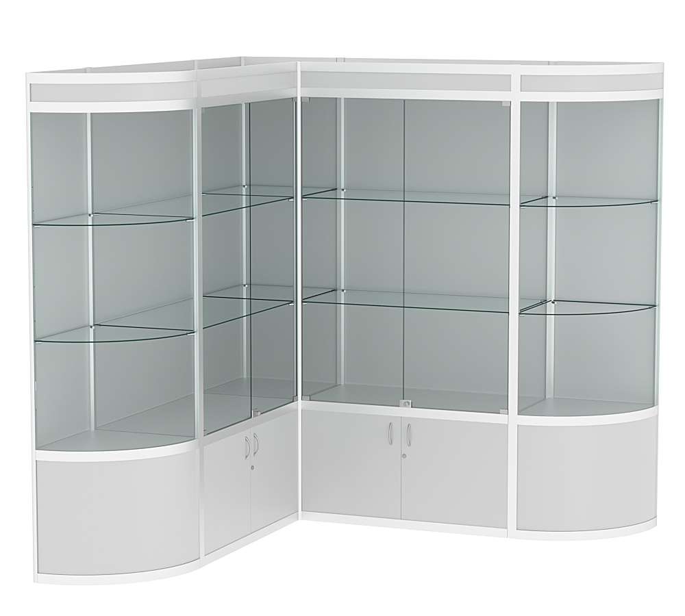 Витрина из профиля в угол зала с секторами №1 (задняя стенка - ДВП) Серый