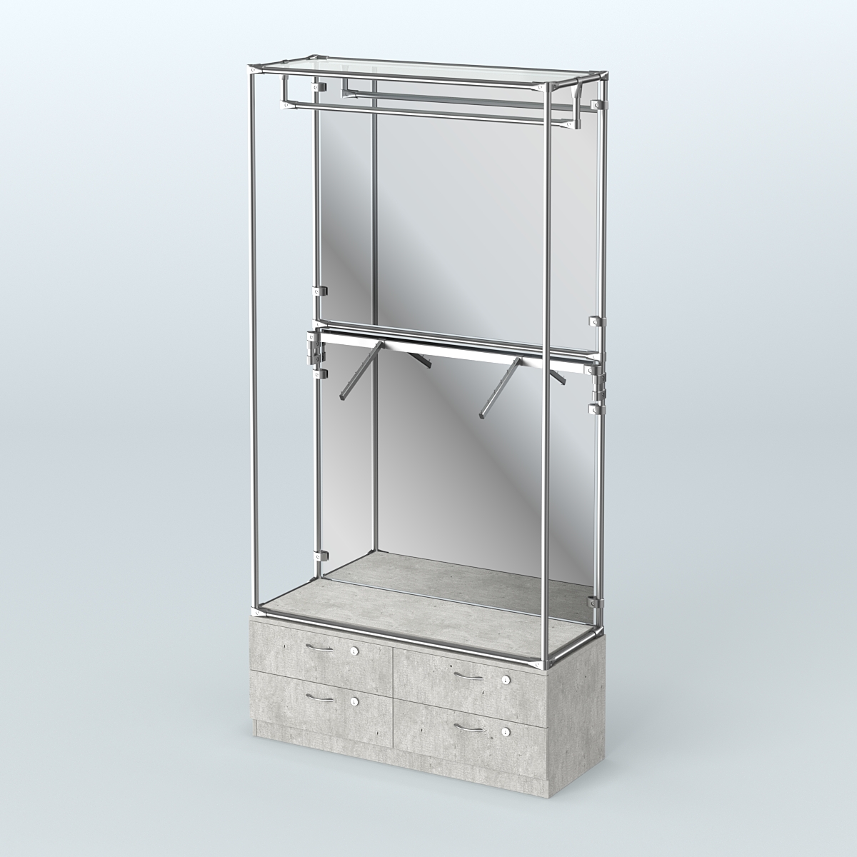 Торговая система ХРОМ (задняя стенка - зеркало) 1200 мм №2-2 с тумбой Т-14 и поручнями Метрополитан Грей