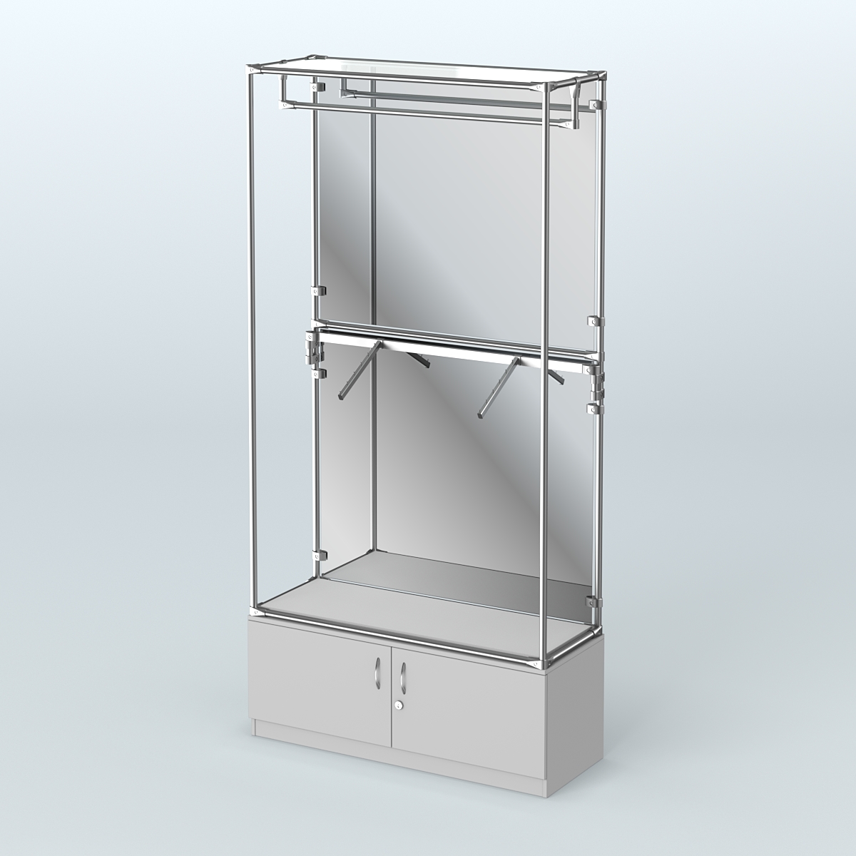 Торговая система ХРОМ (задняя стенка - зеркало) 1200 мм №2-4 с тумбой Т-21 и поручнями Серый