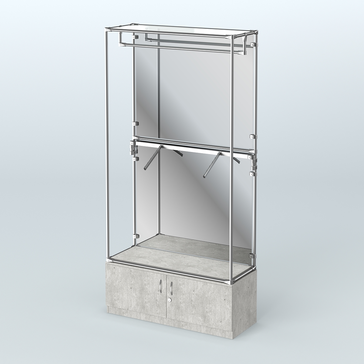 Торговая система ХРОМ (задняя стенка - зеркало) 1200 мм №2-4 с тумбой Т-21 и поручнями Метрополитан Грей
