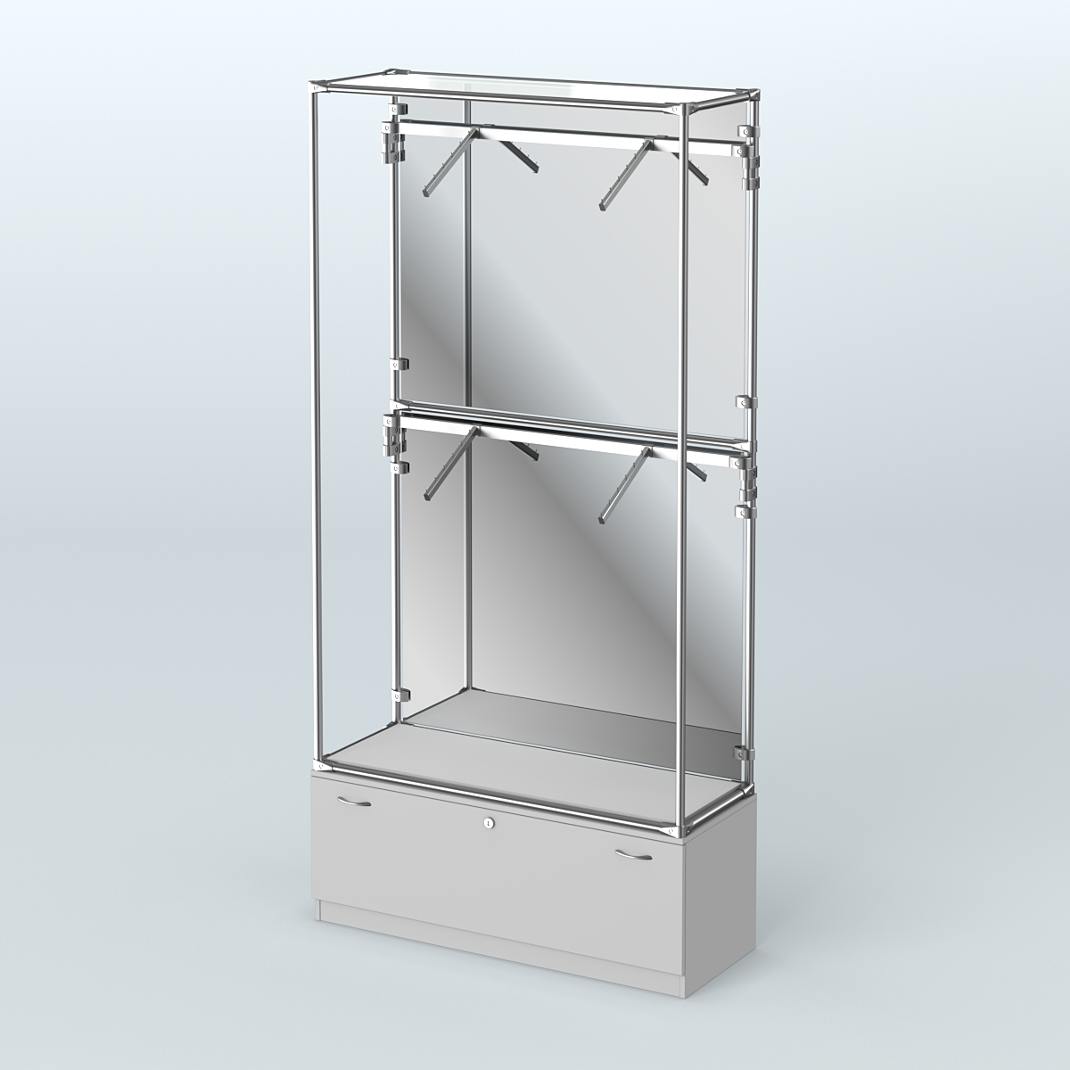 Торговая система ХРОМ (задняя стенка - зеркало) 1200 мм №3-1 с тумбой Т-11 и поручнями Серый