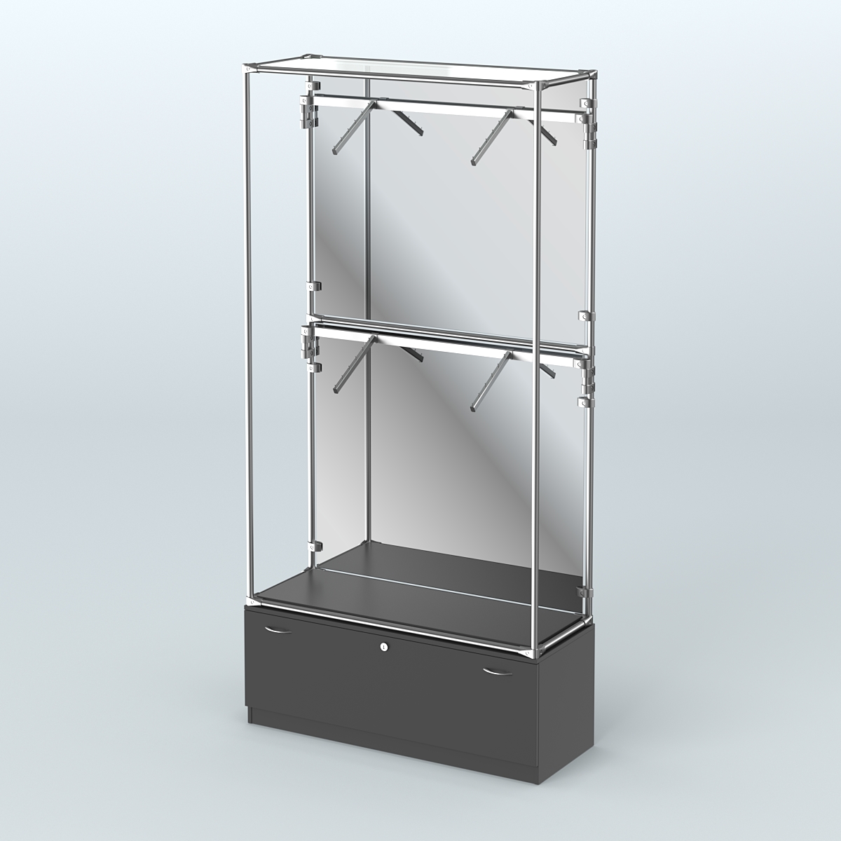 Торговая система ХРОМ (задняя стенка - зеркало) 1200 мм №3-1 с тумбой Т-11 и поручнями Черный