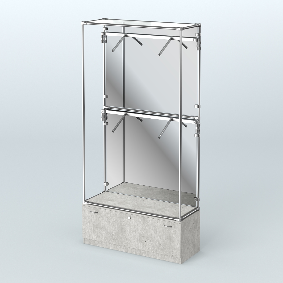 Торговая система ХРОМ (задняя стенка - зеркало) 1200 мм №3-1 с тумбой Т-11 и поручнями Метрополитан Грей