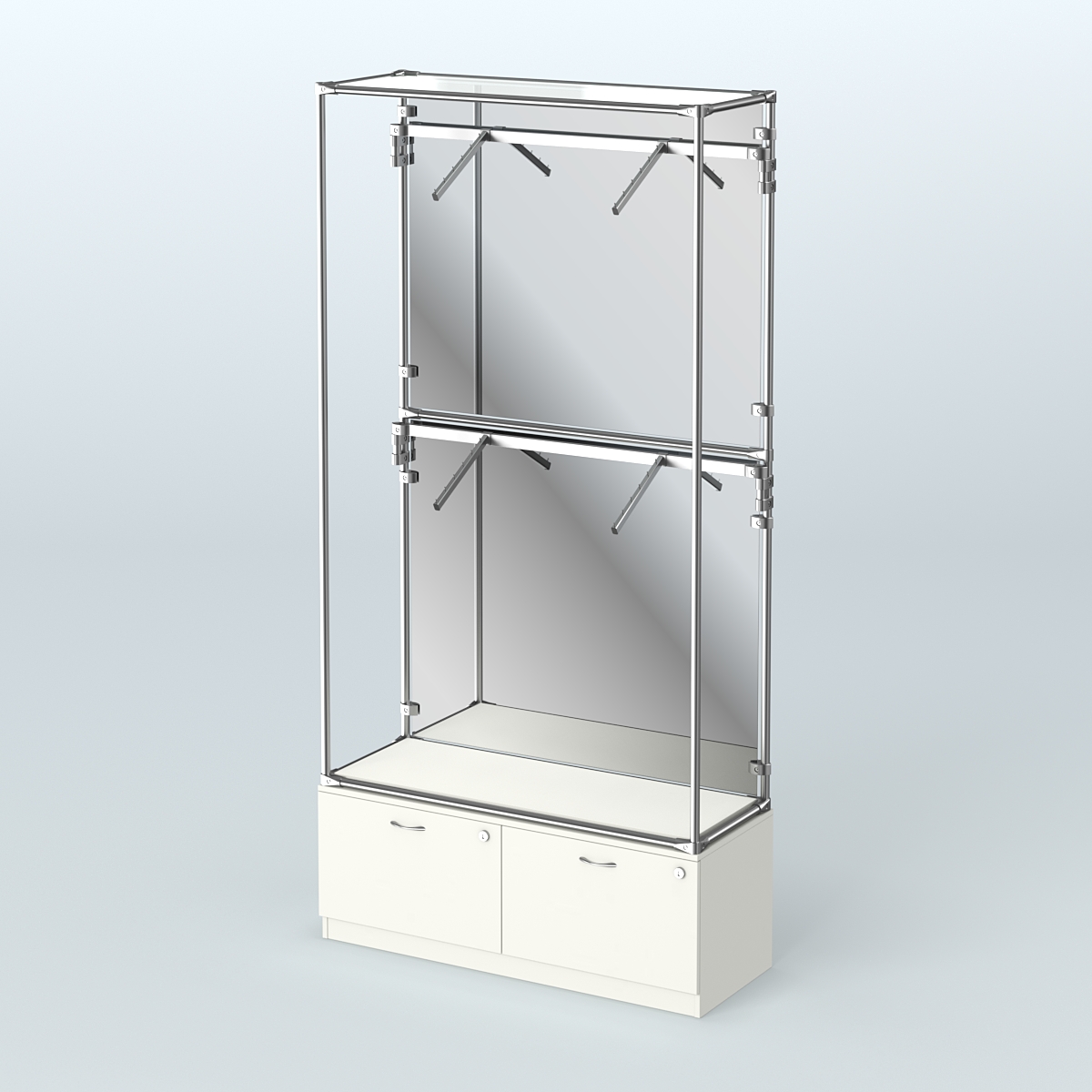 Торговая система ХРОМ (задняя стенка - зеркало) 1200 мм №3-3 с тумбой Т-15 и поручнями Белый