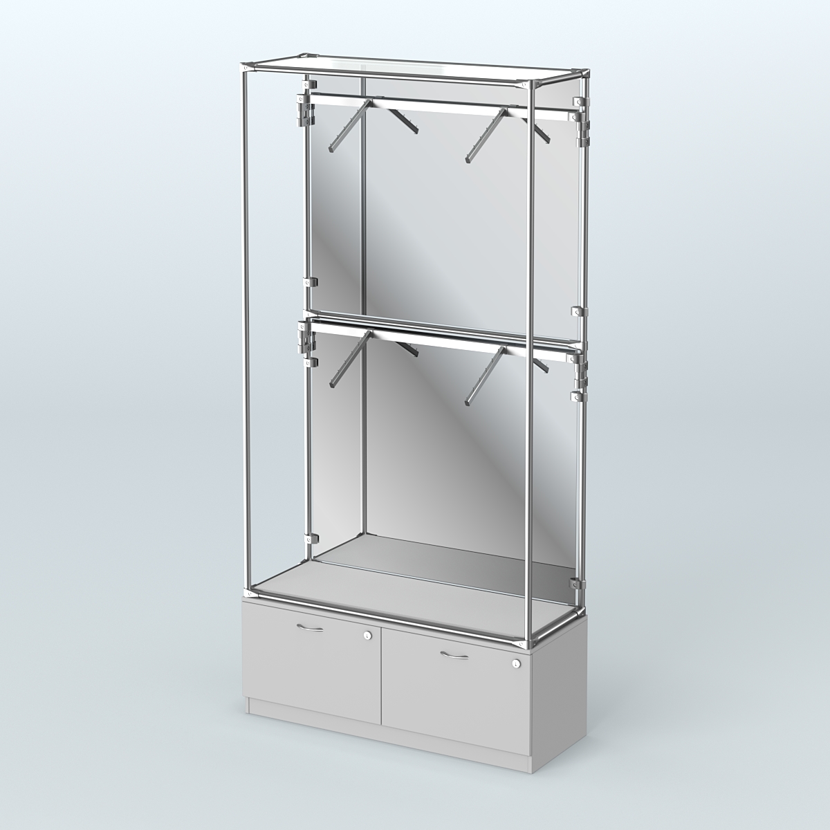 Торговая система ХРОМ (задняя стенка - зеркало) 1200 мм №3-3 с тумбой Т-15 и поручнями Серый