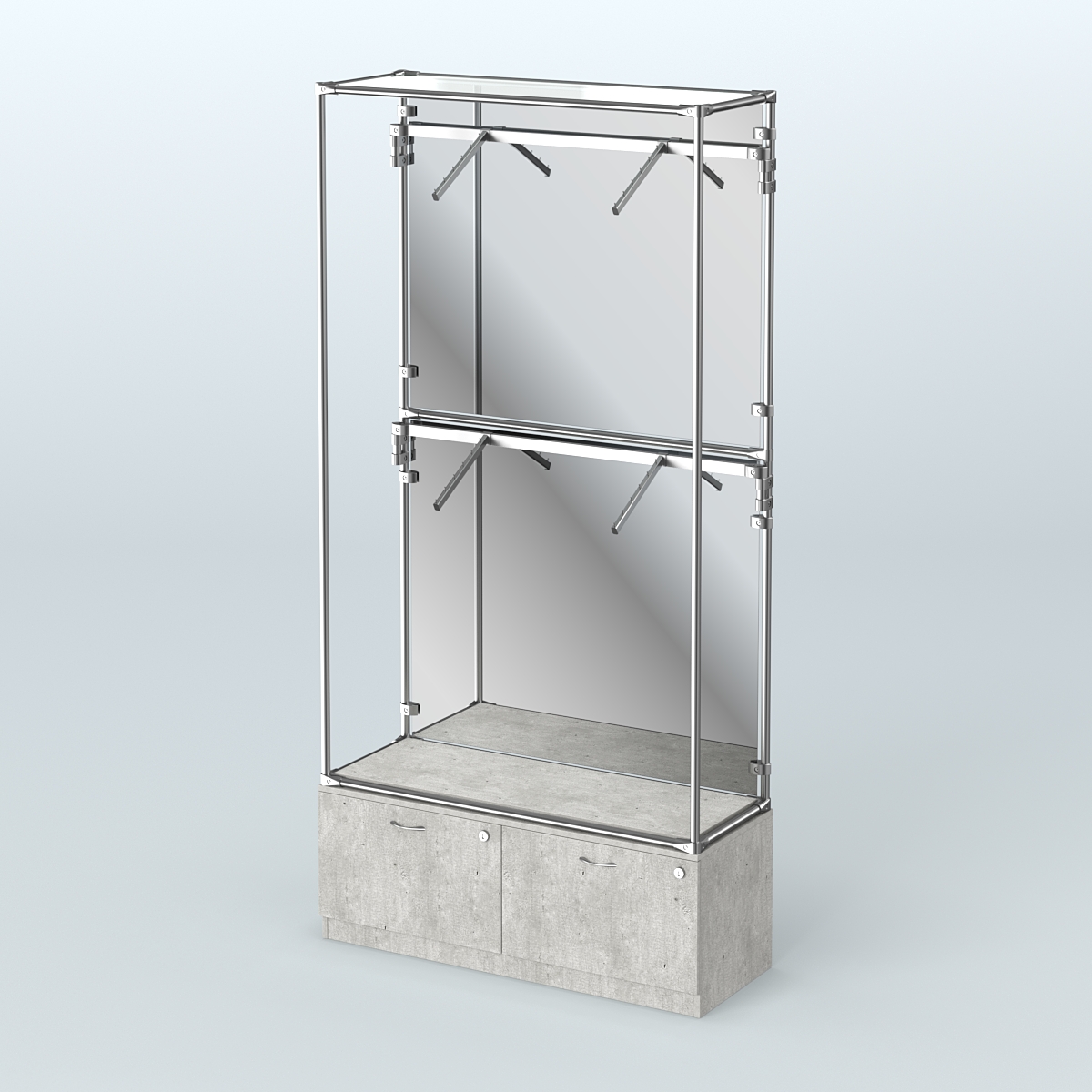 Торговая система ХРОМ (задняя стенка - зеркало) 1200 мм №3-3 с тумбой Т-15 и поручнями Метрополитан Грей