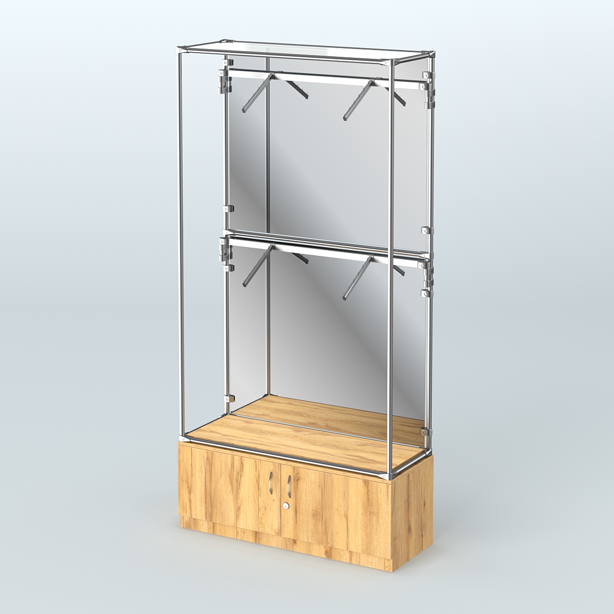 Торговая система ХРОМ (задняя стенка - зеркало) 1200 мм №3-4 с тумбой Т-21 и поручнями Дуб Золотистый