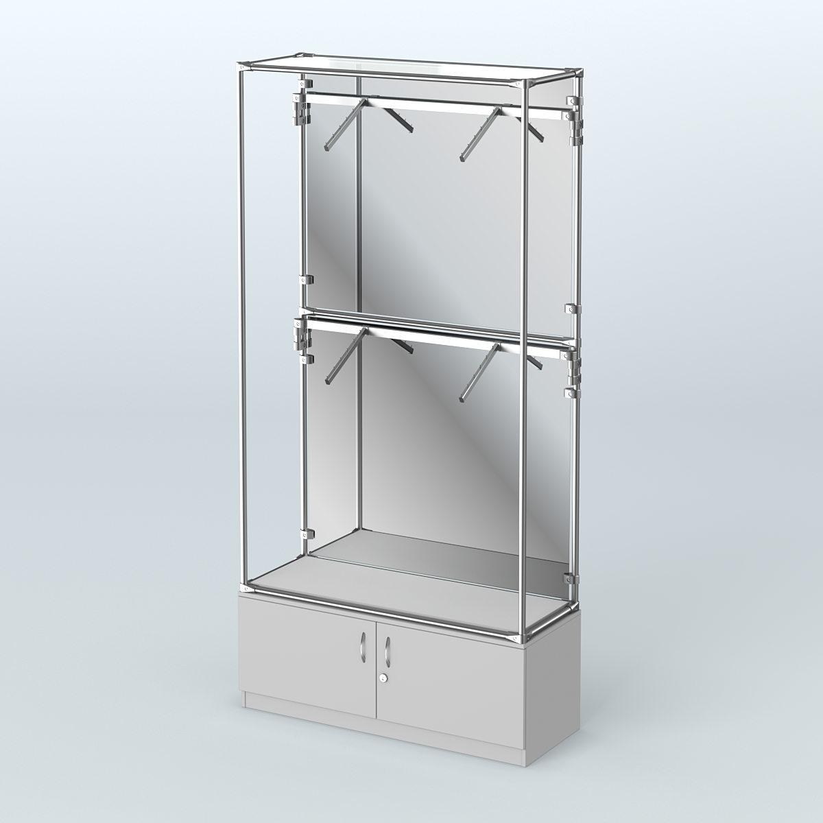Торговая система ХРОМ (задняя стенка - зеркало) 1200 мм №3-4 с тумбой Т-21 и поручнями Серый