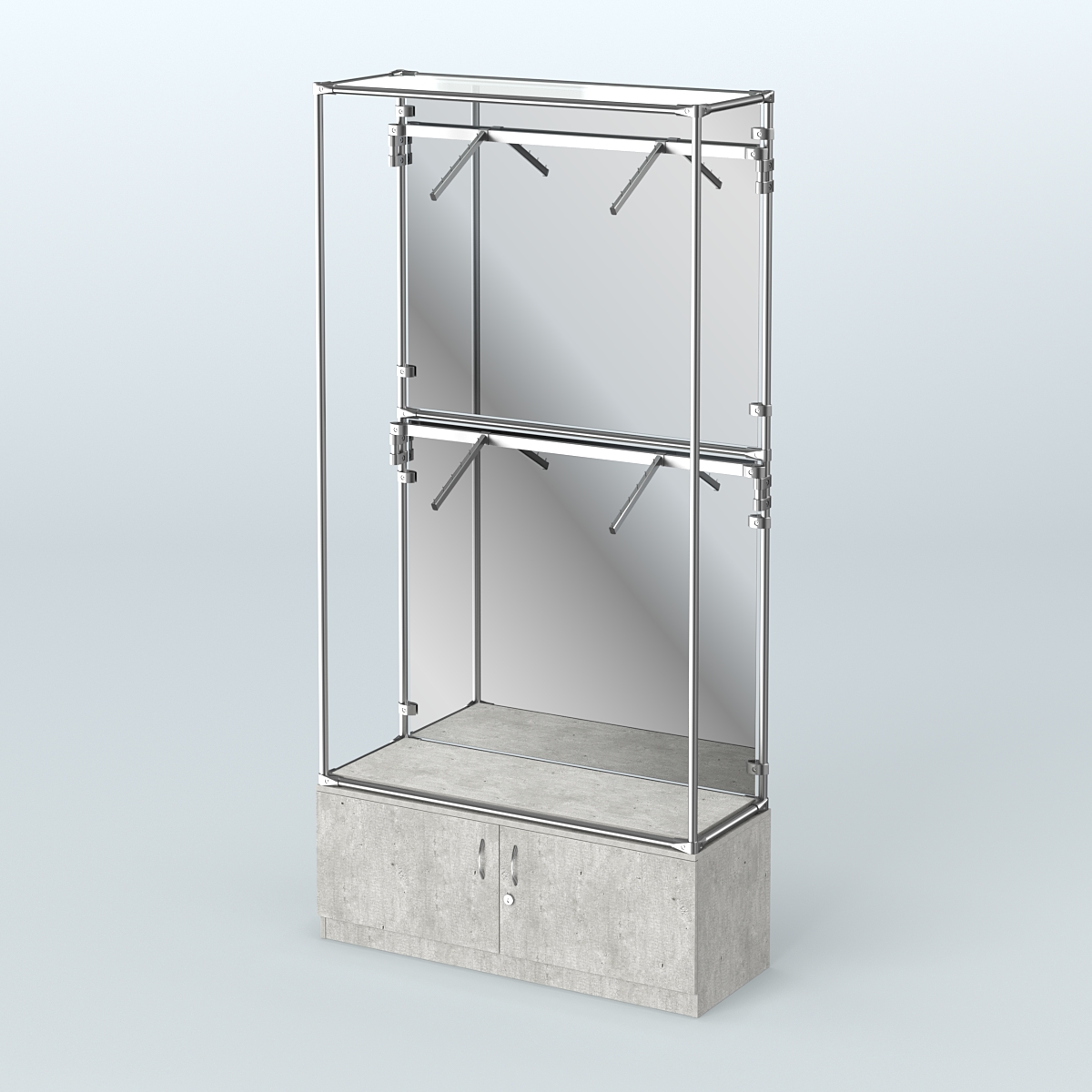 Торговая система ХРОМ (задняя стенка - зеркало) 1200 мм №3-4 с тумбой Т-21 и поручнями Метрополитан Грей