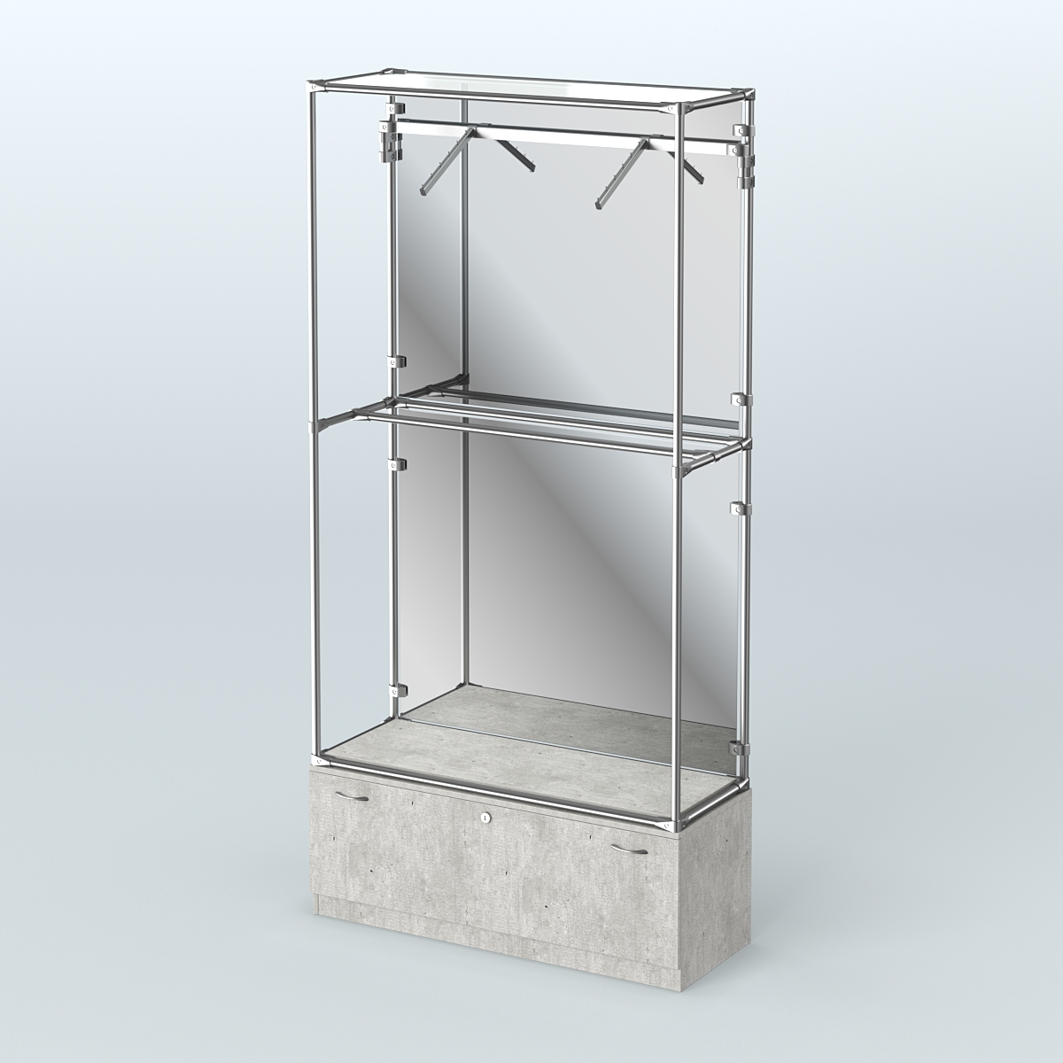 Торговая система ХРОМ (задняя стенка - зеркало) 1200 мм №4-1 с тумбой Т-11 и поручнями Метрополитан Грей