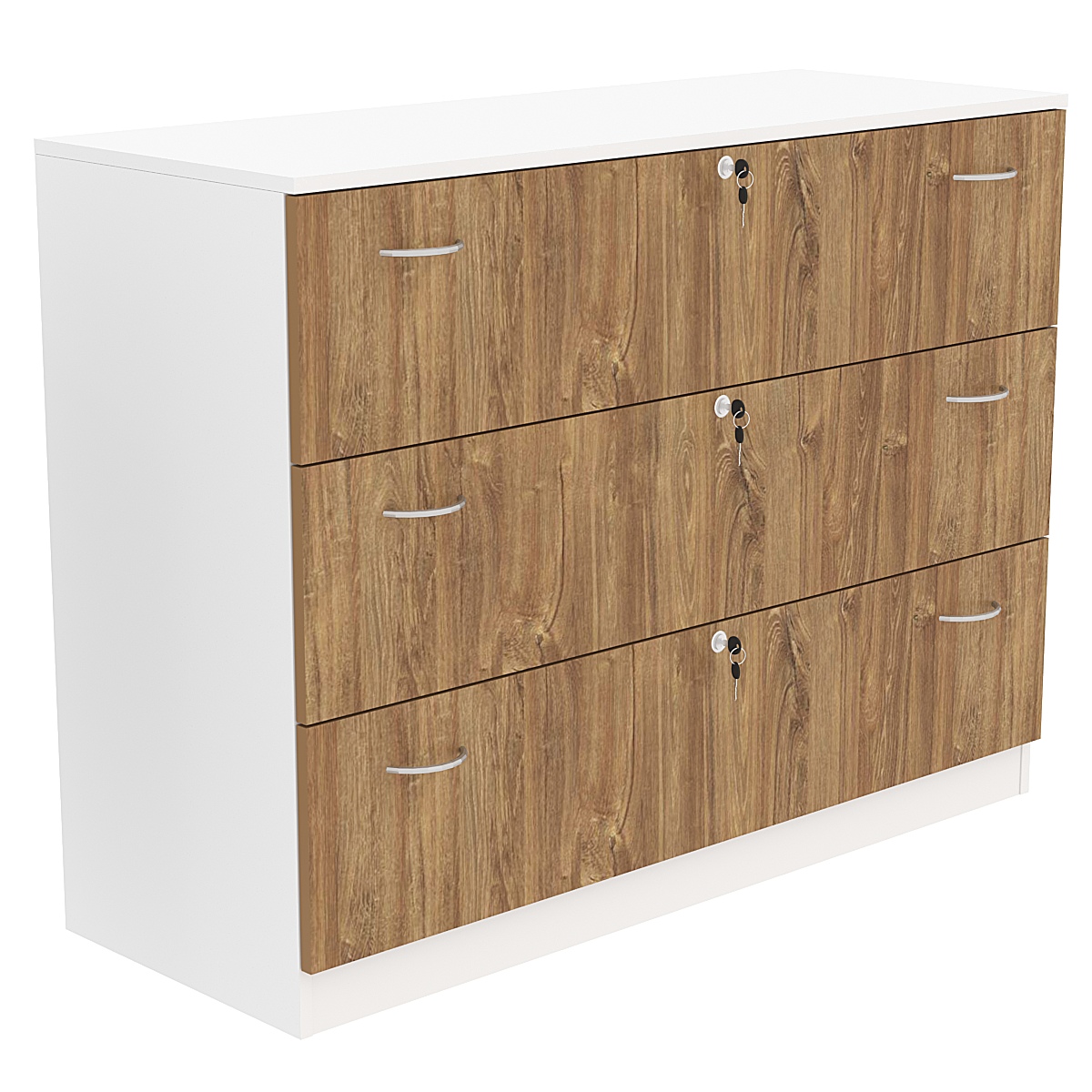 Тумба T-13 1200мм (H-900мм, с тремя выдвижными ящиками) Белый + Дуб Канзас коричневый