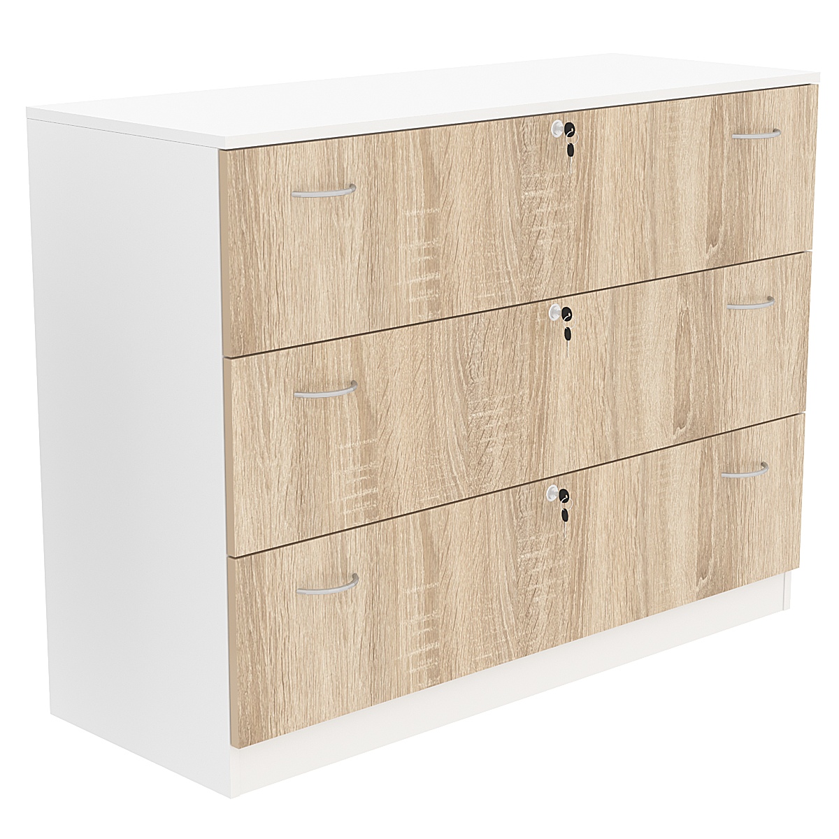 Тумба T-13 1200мм (H-900мм, с тремя выдвижными ящиками) Белый + Дуб Сонома