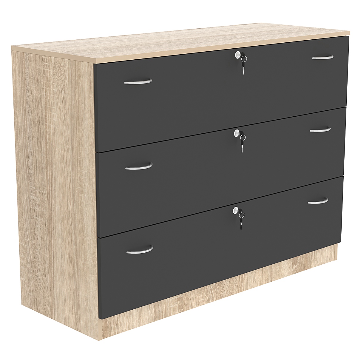 Тумба T-13 1200мм (H-900мм, с тремя выдвижными ящиками) Дуб Сонома + Черный