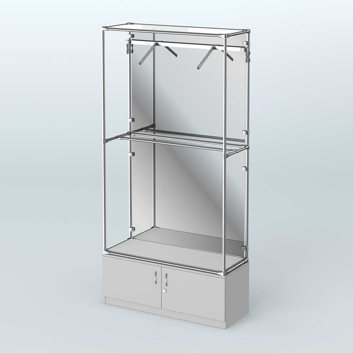 Торговая система ХРОМ (задняя стенка - зеркало) 1200 мм №4-4 с тумбой Т-21 и поручнями Серый
