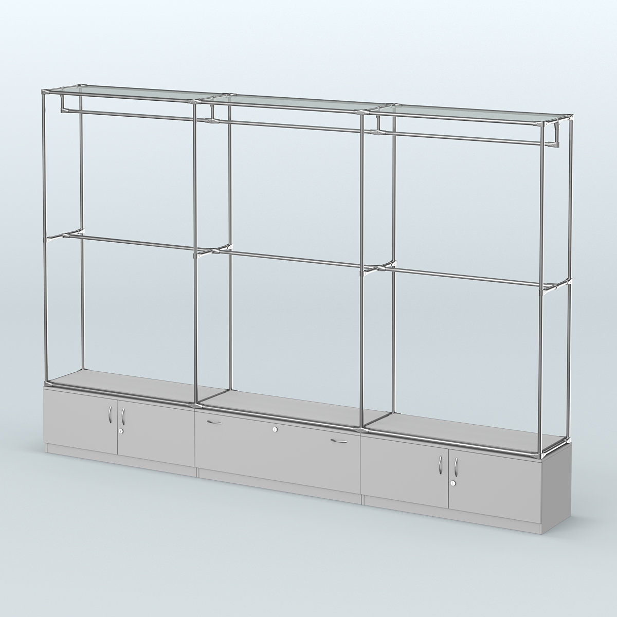 Торговая система ХРОМ без ДСП 3600 мм №1 с тумбами Т-11, Т-21 и поручнями Серый