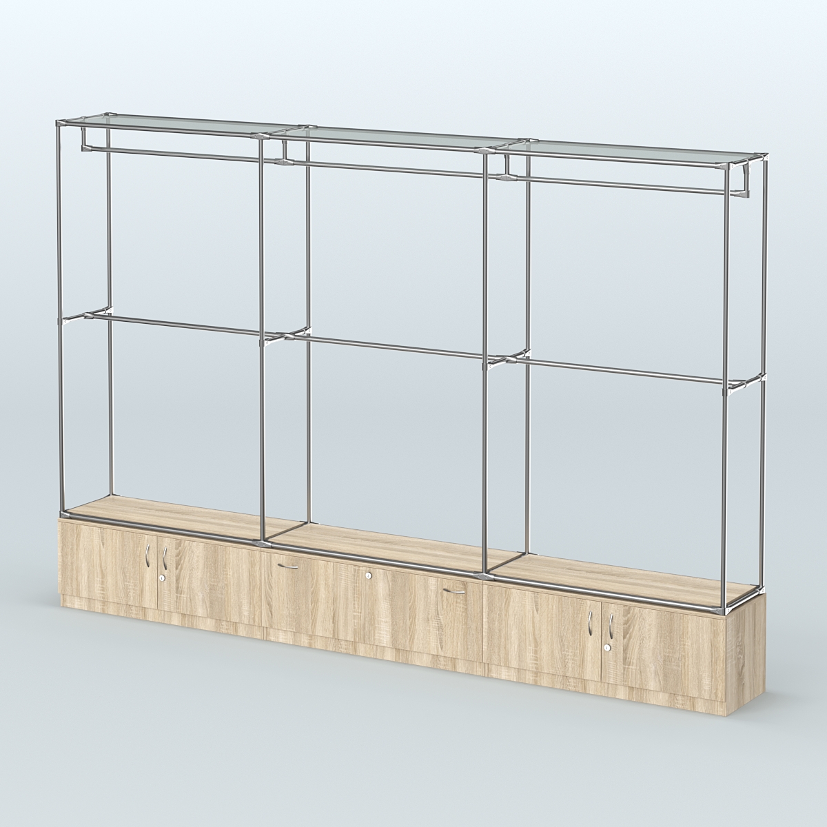 Торговая система ХРОМ без ДСП 3600 мм №1 с тумбами Т-11, Т-21 и поручнями Дуб Сонома