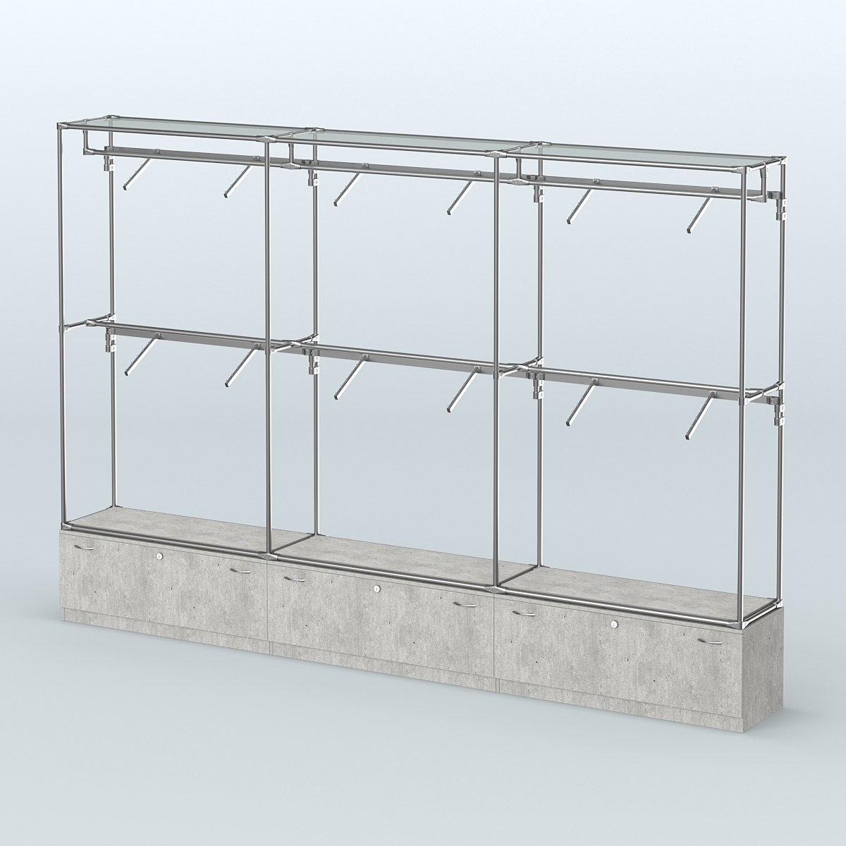 Торговая система ХРОМ без ДСП 3600 мм №3 с тумбами Т-11 и поручнями Метрополитан Грей