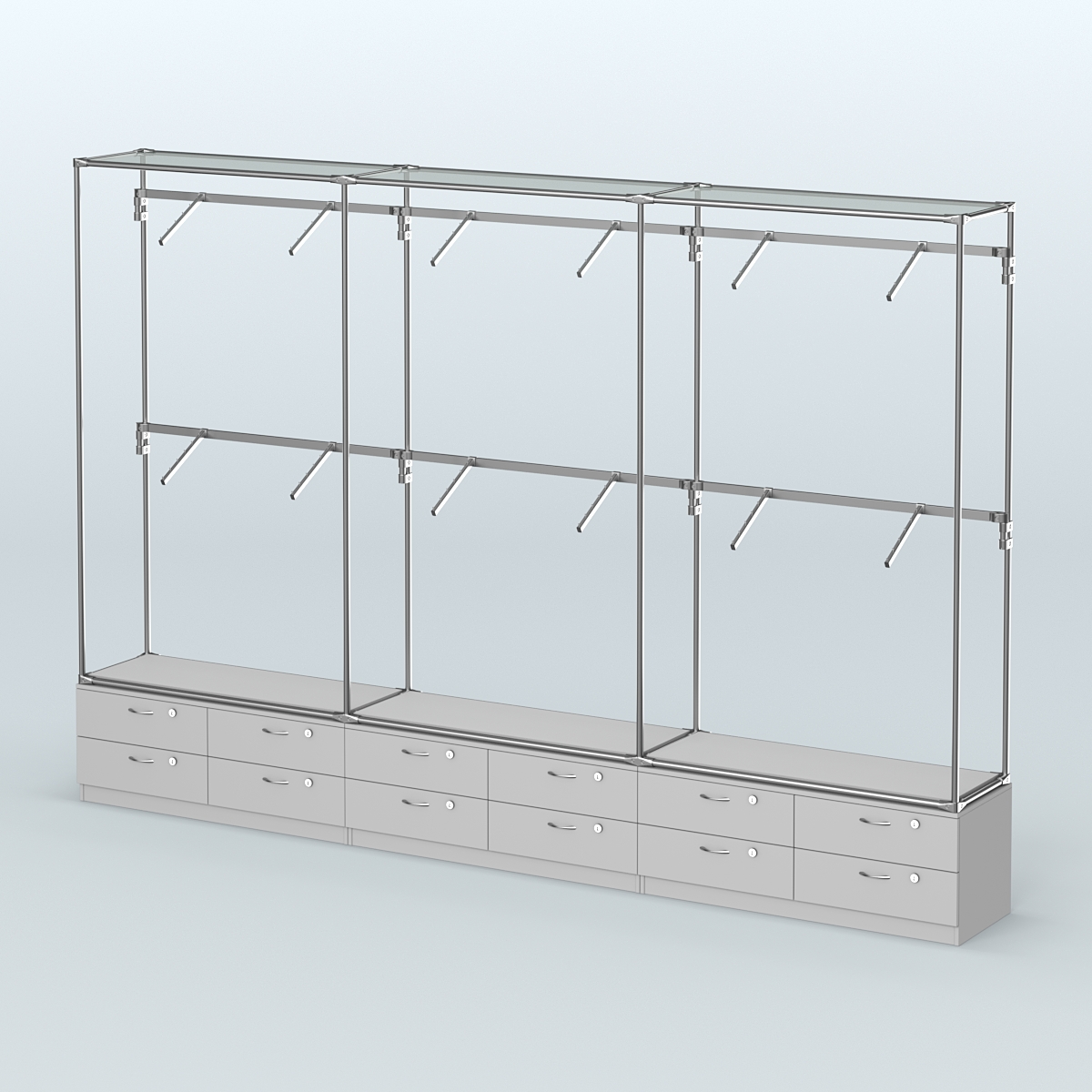 Торговая система ХРОМ без ДСП 3600 мм №4 с тумбами Т-14 и поручнями Серый