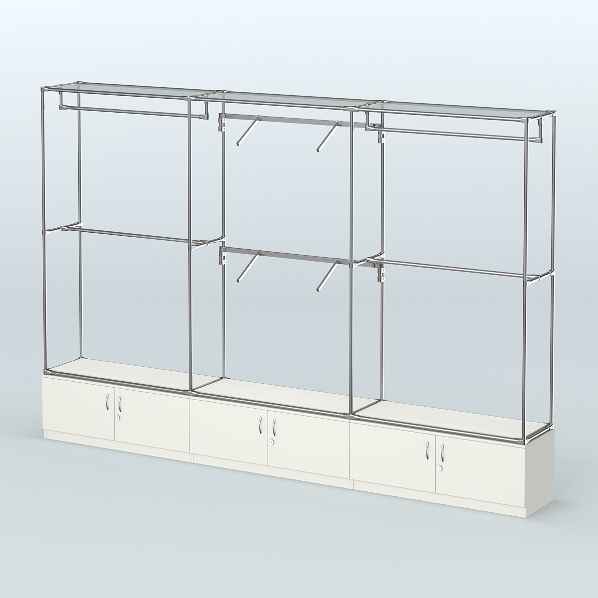 Торговая система ХРОМ без ДСП 3600 мм №5 с тумбами Т-21 и поручнями Белый