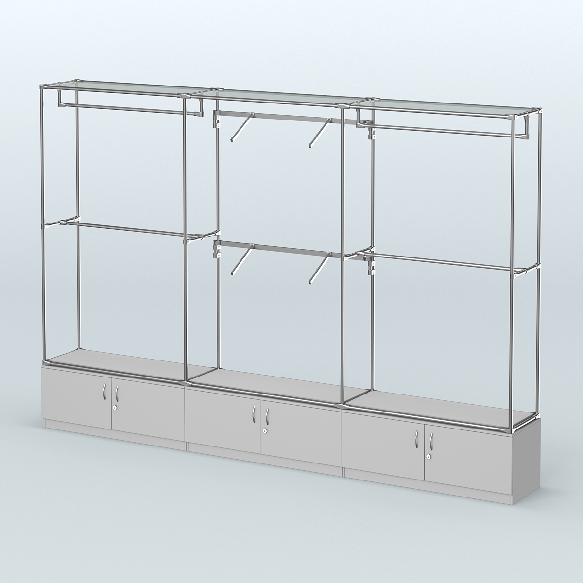 Торговая система ХРОМ без ДСП 3600 мм №5 с тумбами Т-21 и поручнями Серый