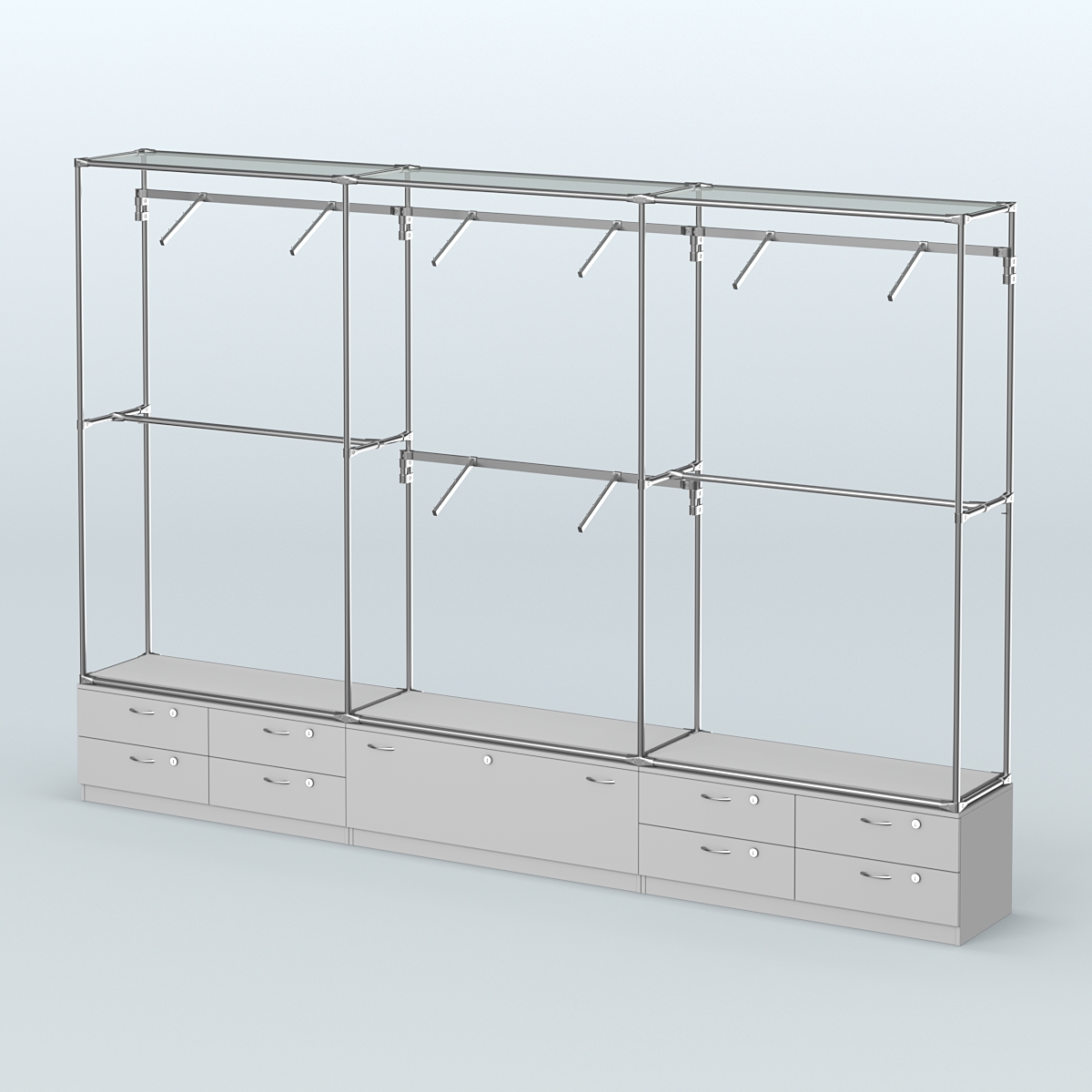 Торговая система ХРОМ без ДСП 3600 мм №6 с тумбами Т-11, Т-14 и поручнями Серый