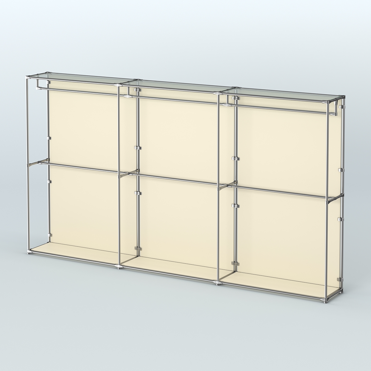 Торговая система ХРОМ (задняя стенка - ДСП) 3600 мм с поручнями №1 Крем Вайс