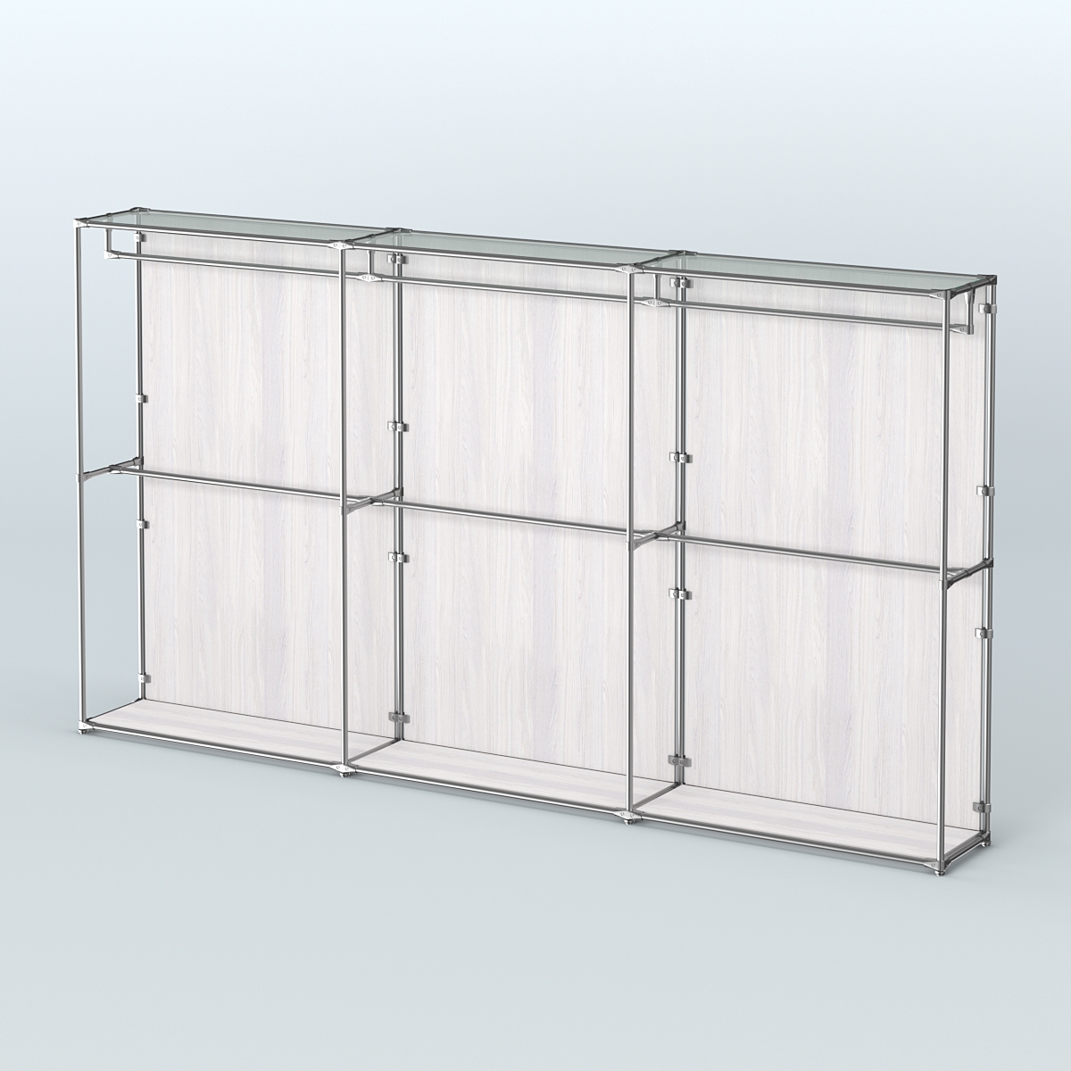 Торговая система ХРОМ (задняя стенка - ДСП) 3600 мм с поручнями №1 Ясень Анкор светлый