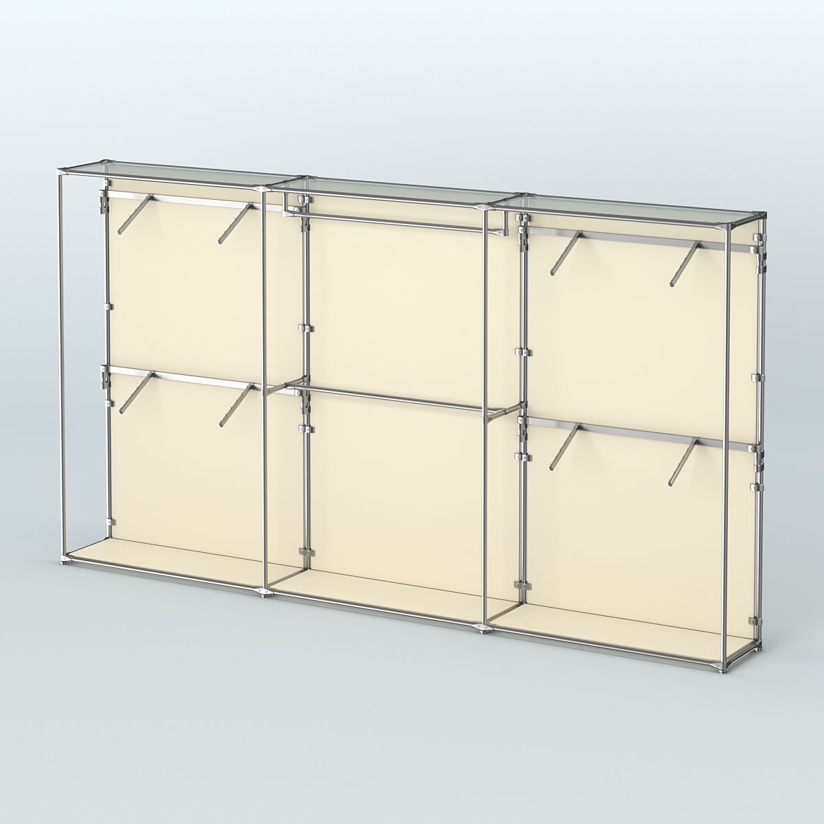 Торговая система ХРОМ (задняя стенка - ДСП) 3600 мм с поручнями №2 Крем Вайс