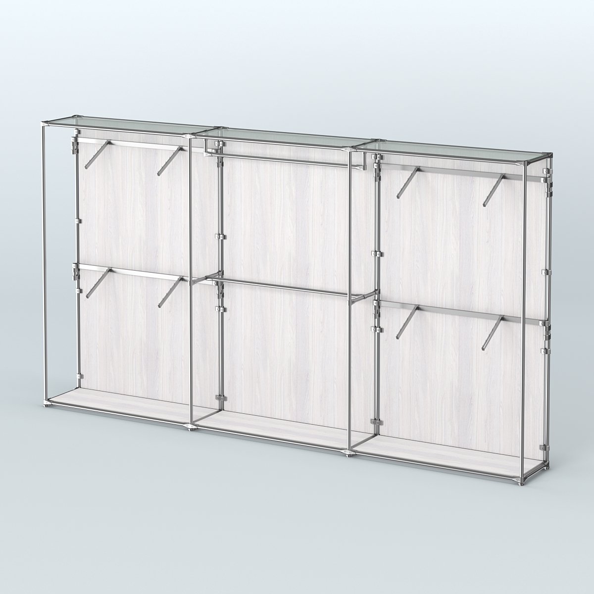 Торговая система ХРОМ (задняя стенка - ДСП) 3600 мм с поручнями №2 Ясень Анкор светлый