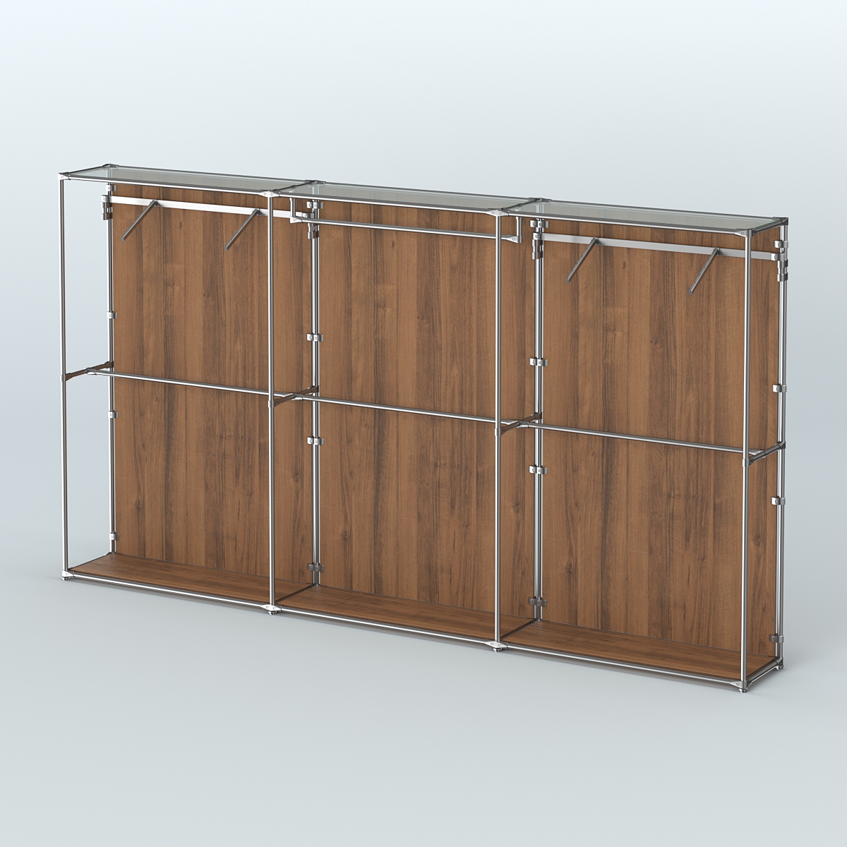 Торговая система ХРОМ (задняя стенка - ДСП) 3600 мм с поручнями №3 Орех