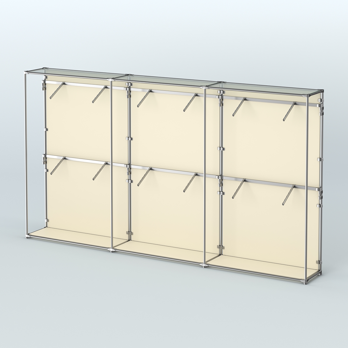 Торговая система ХРОМ (задняя стенка - ДСП) 3600 мм с поручнями №4 Крем Вайс