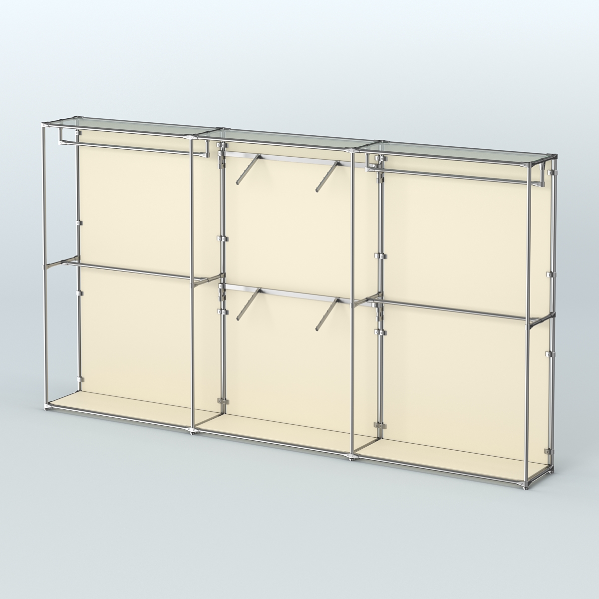 Торговая система ХРОМ (задняя стенка - ДСП) 3600 мм с поручнями №5 Крем Вайс