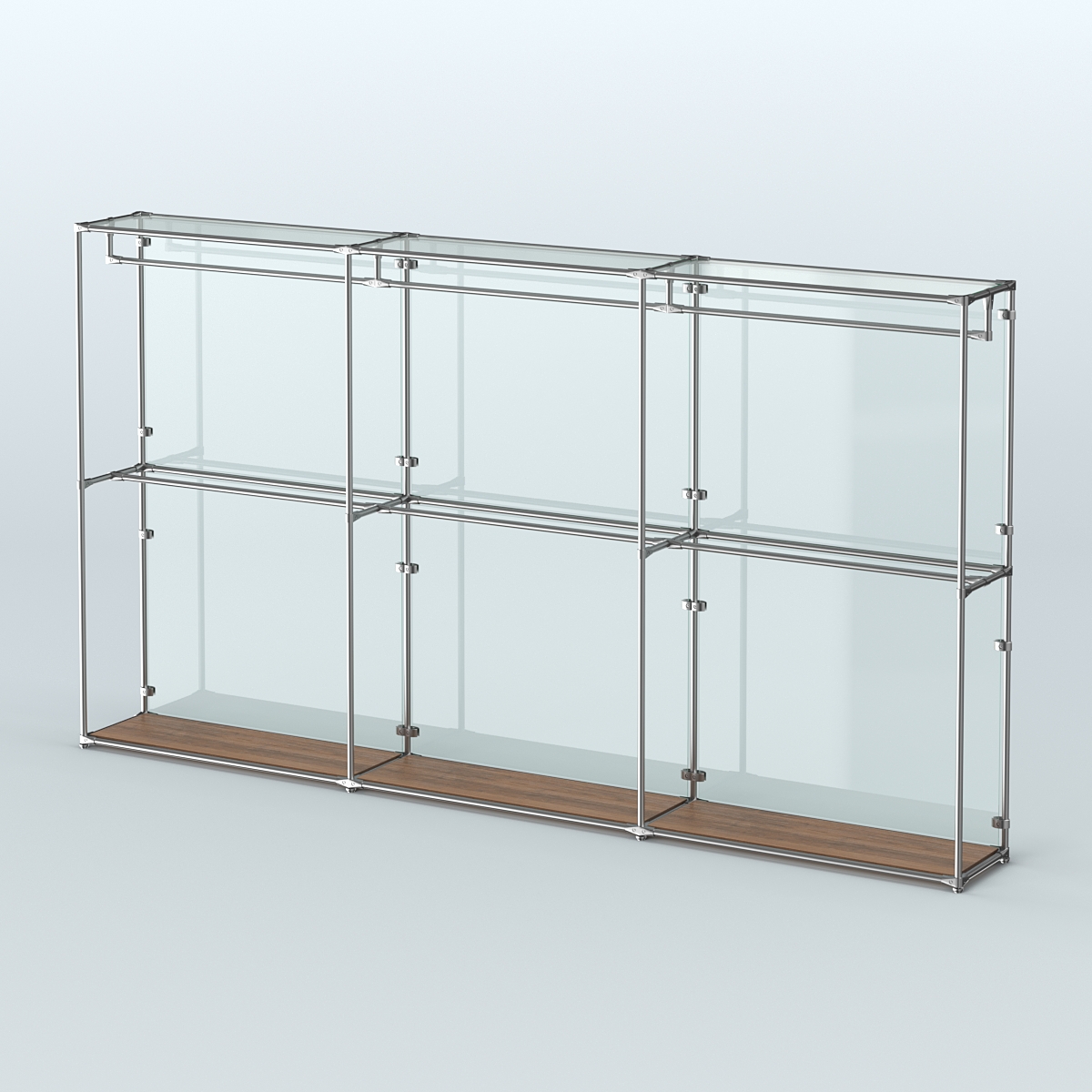 Торговая система ХРОМ (задняя стенка - стекло) 3600 мм с поручнями №1 Орех