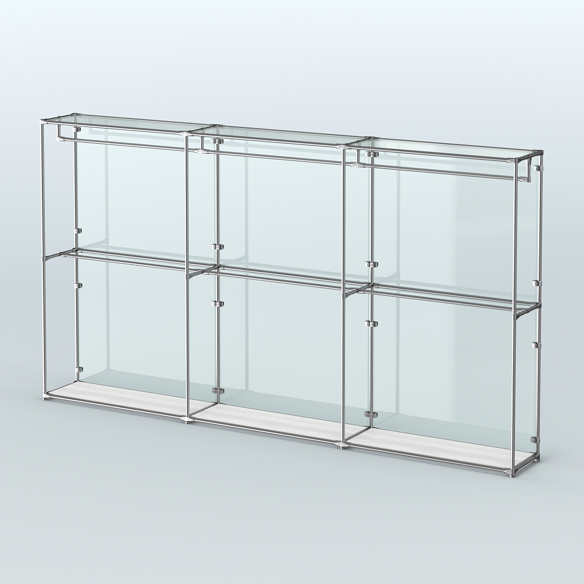 Торговая система ХРОМ (задняя стенка - стекло) 3600 мм с поручнями №1 Ясень Анкор светлый