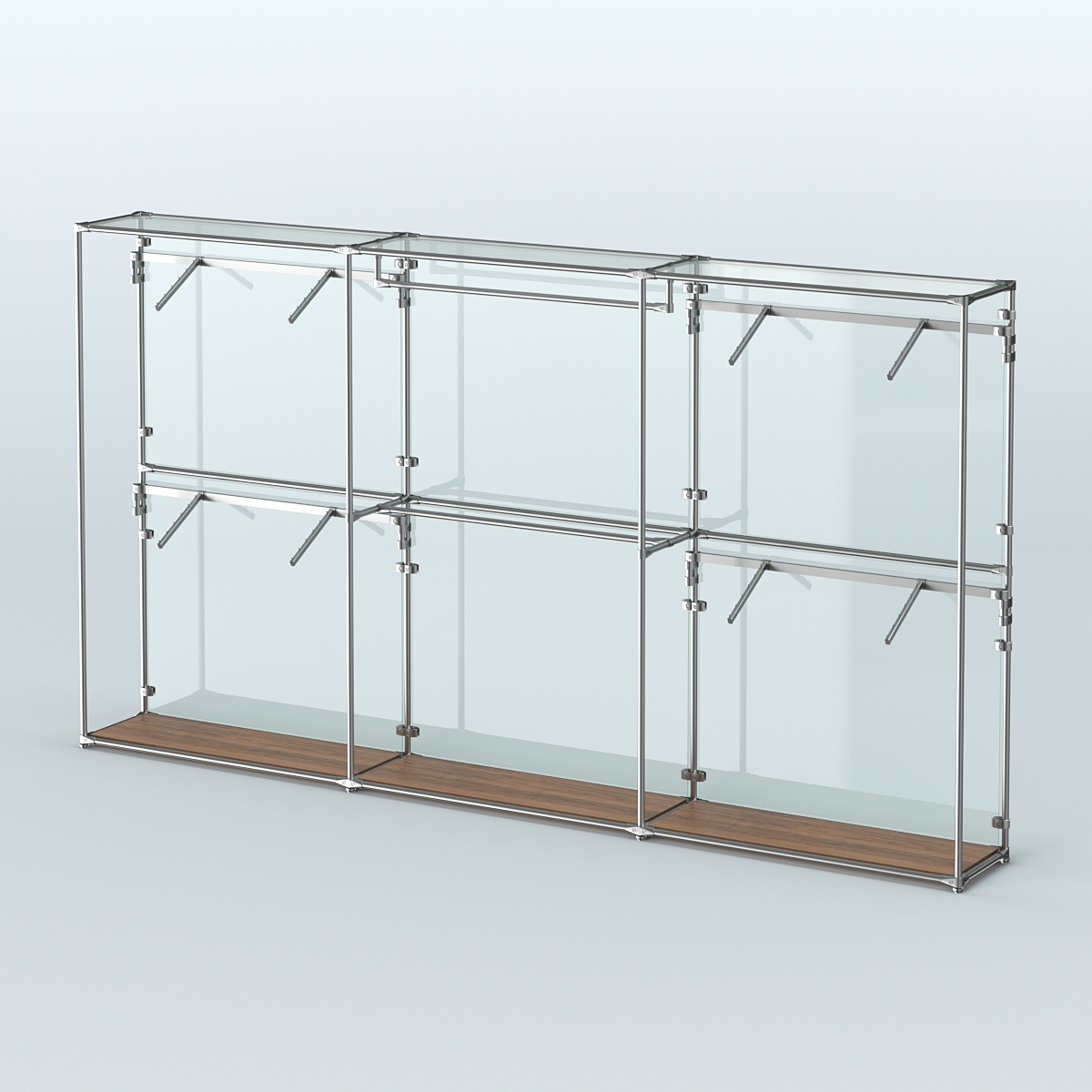 Торговая система ХРОМ (задняя стенка - стекло) 3600 мм с поручнями №2 Орех