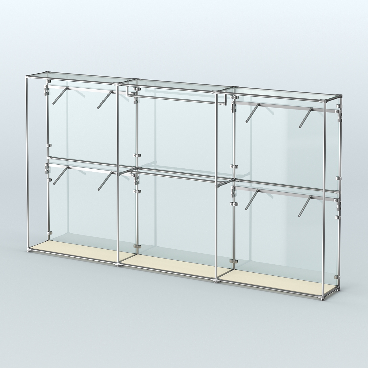 Торговая система ХРОМ (задняя стенка - стекло) 3600 мм с поручнями №2 Крем Вайс
