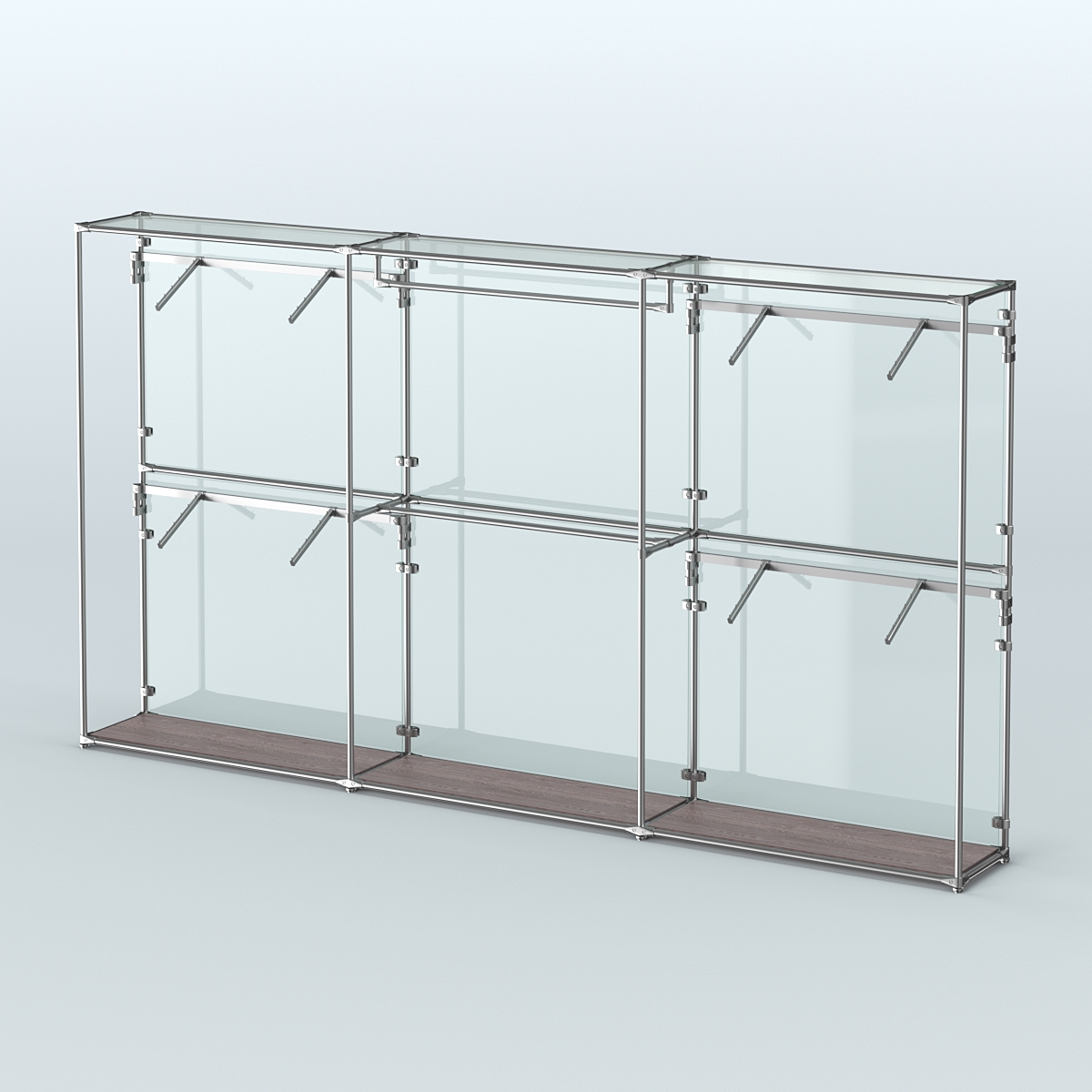 Торговая система ХРОМ (задняя стенка - стекло) 3600 мм с поручнями №2 Ясень Анкор темный