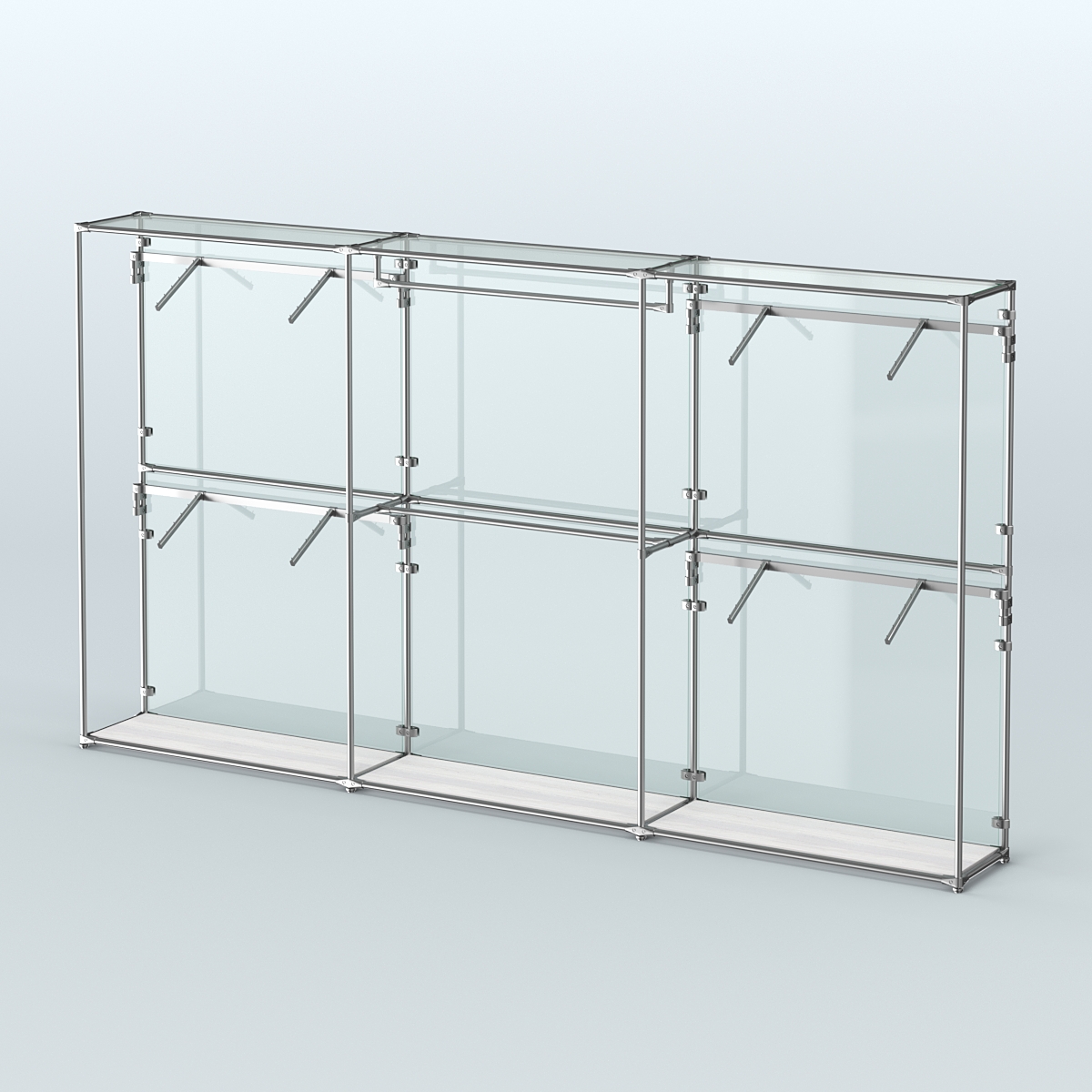 Торговая система ХРОМ (задняя стенка - стекло) 3600 мм с поручнями №2 Ясень Анкор светлый