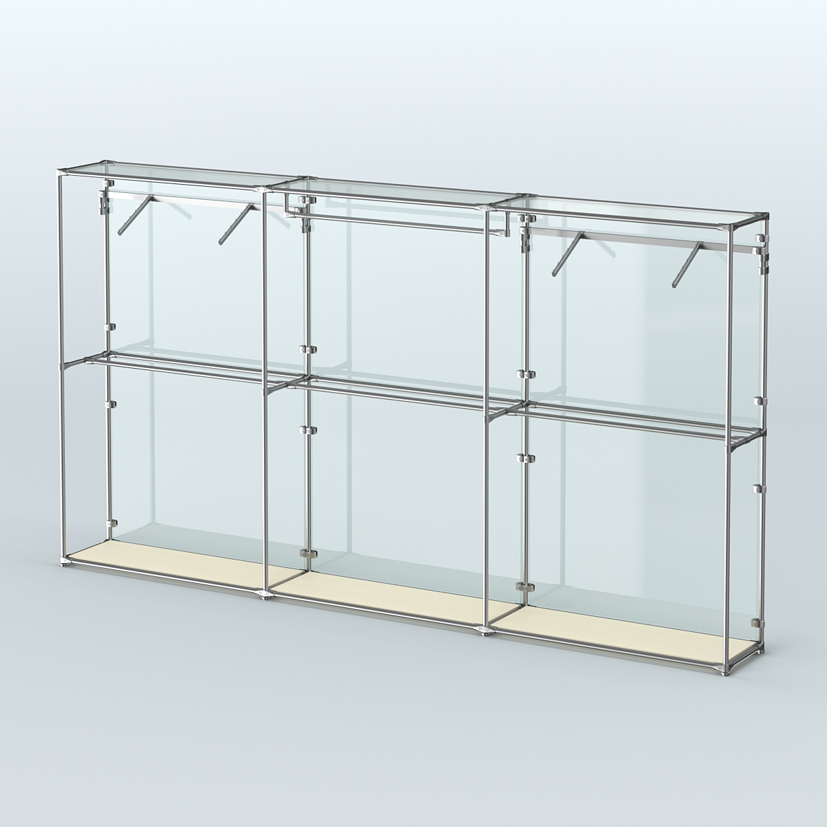 Торговая система ХРОМ (задняя стенка - стекло) 3600 мм с поручнями №3 Крем Вайс
