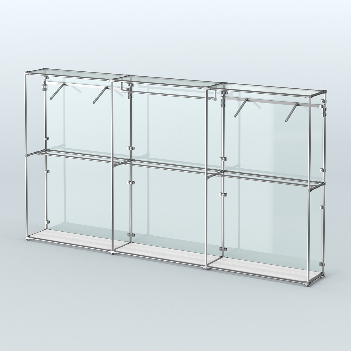 Торговая система ХРОМ (задняя стенка - стекло) 3600 мм с поручнями №3 Ясень Анкор светлый