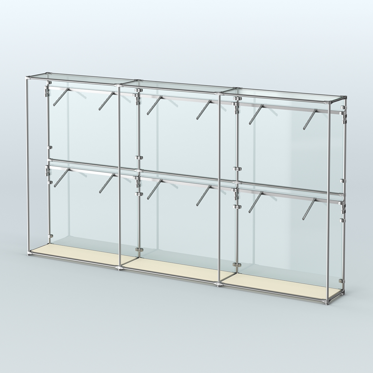 Торговая система ХРОМ (задняя стенка - стекло) 3600 мм с поручнями №4 Крем Вайс