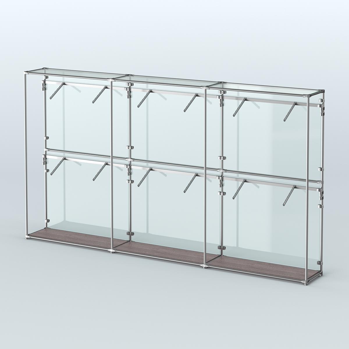 Торговая система ХРОМ (задняя стенка - стекло) 3600 мм с поручнями №4 Ясень Анкор темный