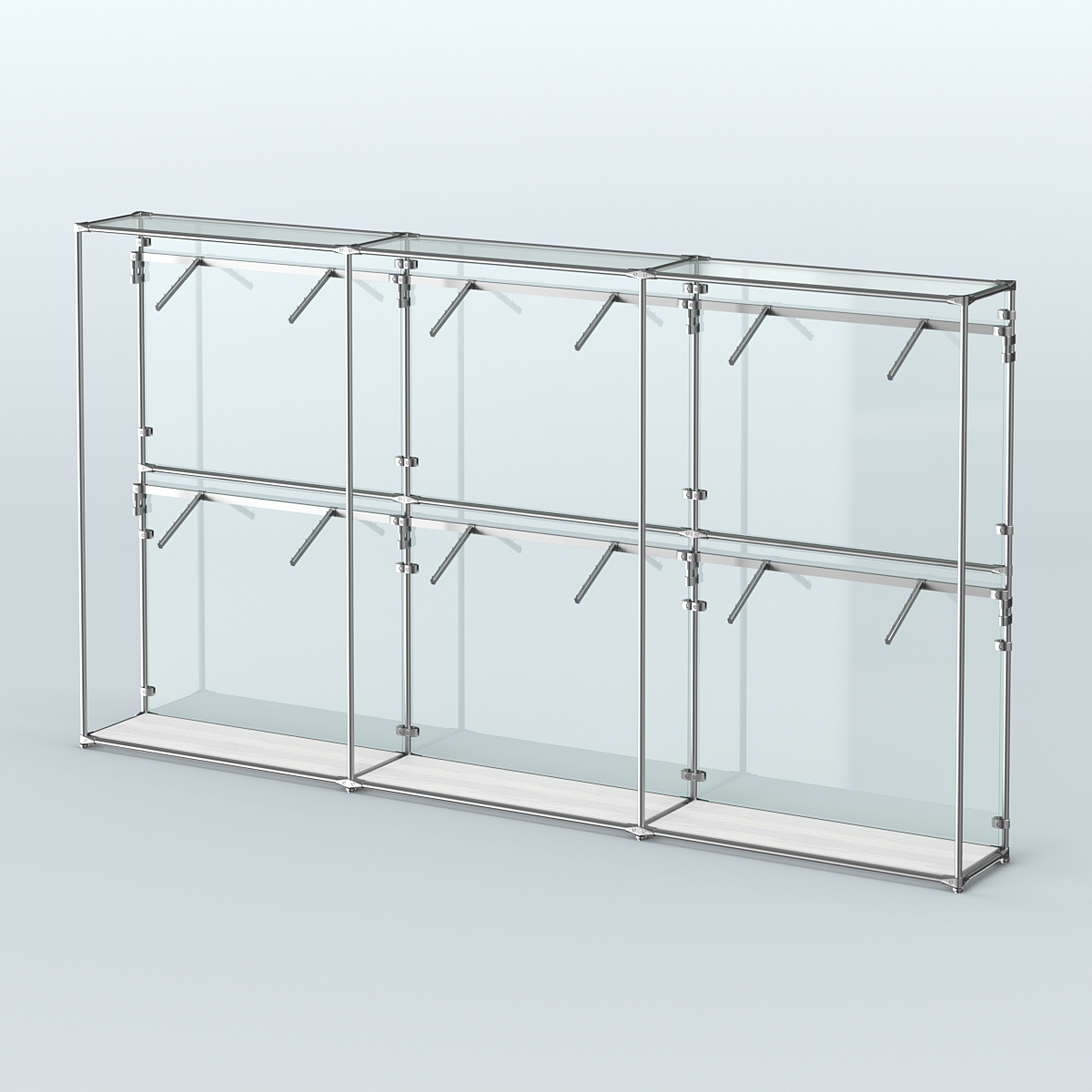 Торговая система ХРОМ (задняя стенка - стекло) 3600 мм с поручнями №4 Ясень Анкор светлый