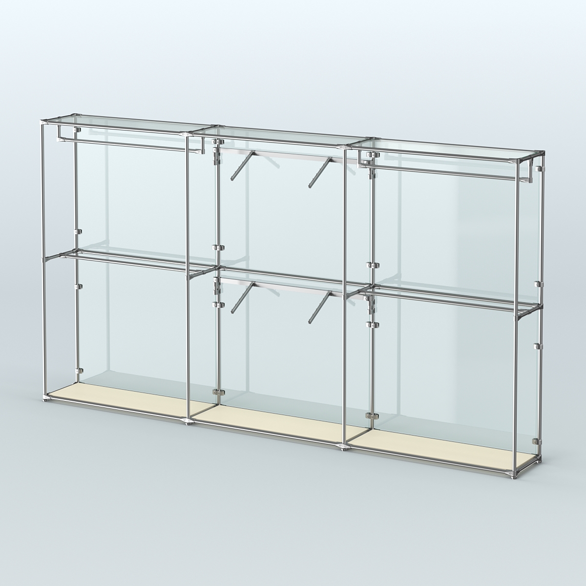 Торговая система ХРОМ (задняя стенка - стекло) 3600 мм с поручнями №5 Крем Вайс
