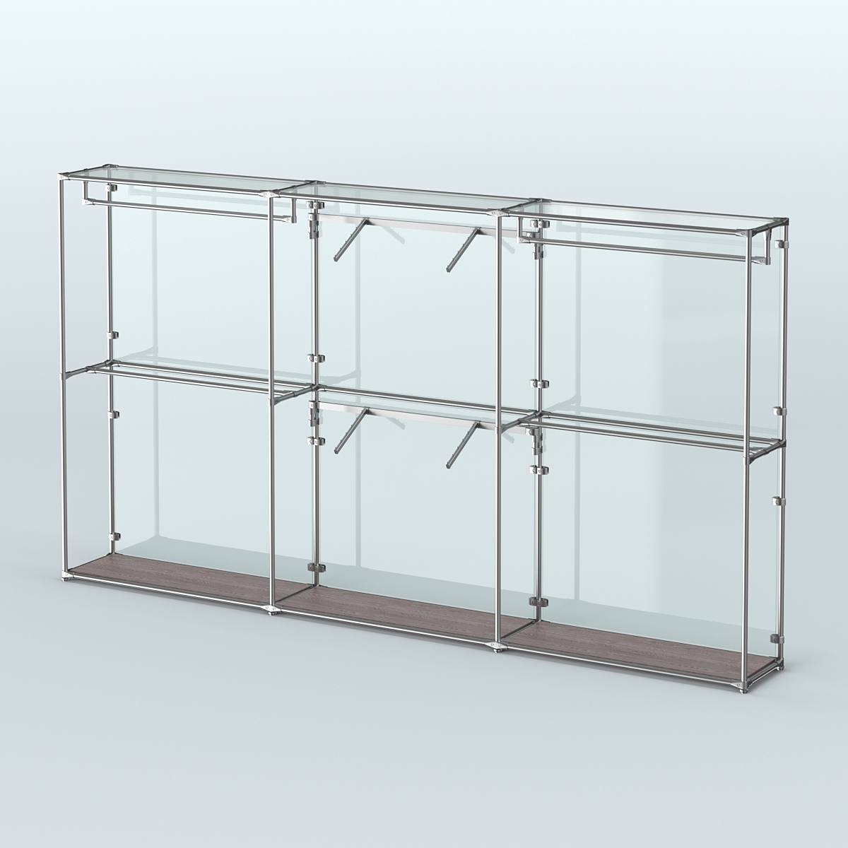 Торговая система ХРОМ (задняя стенка - стекло) 3600 мм с поручнями №5 Ясень Анкор темный