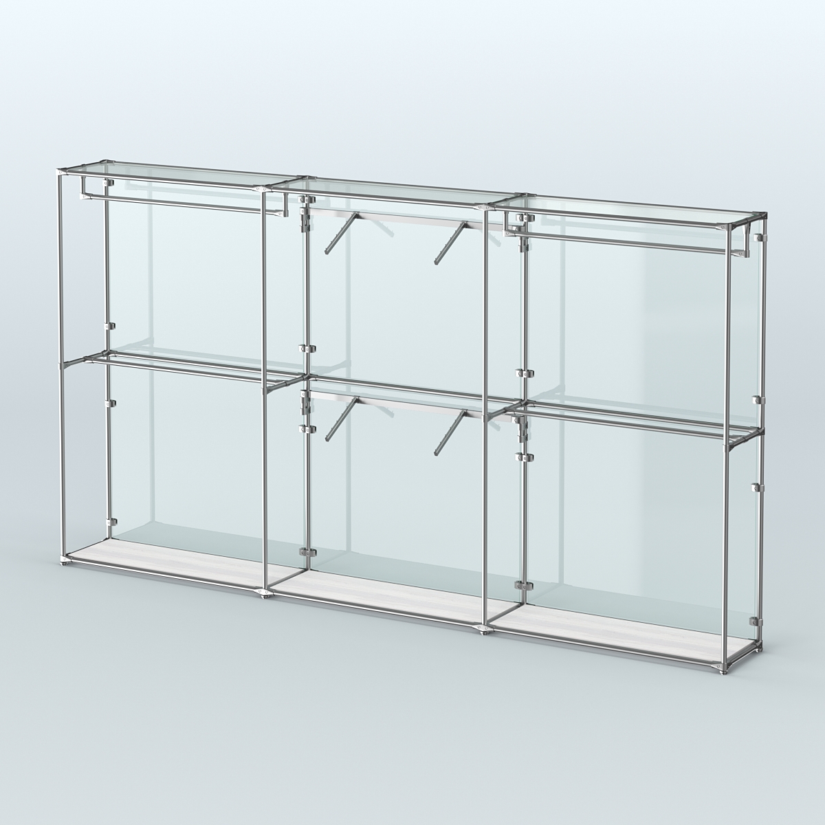 Торговая система ХРОМ (задняя стенка - стекло) 3600 мм с поручнями №5 Ясень Анкор светлый