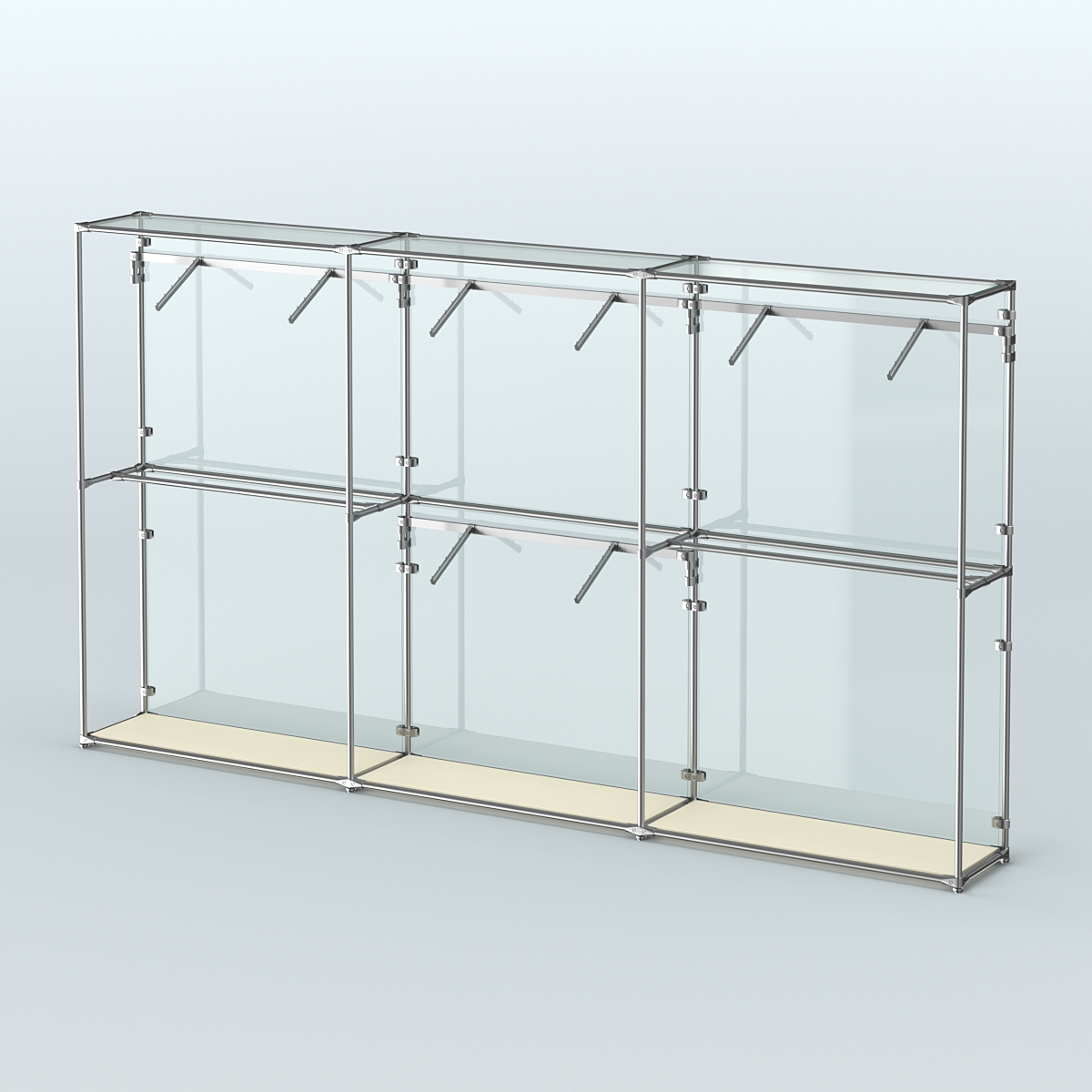 Торговая система ХРОМ (задняя стенка - стекло) 3600 мм с поручнями №6 Крем Вайс